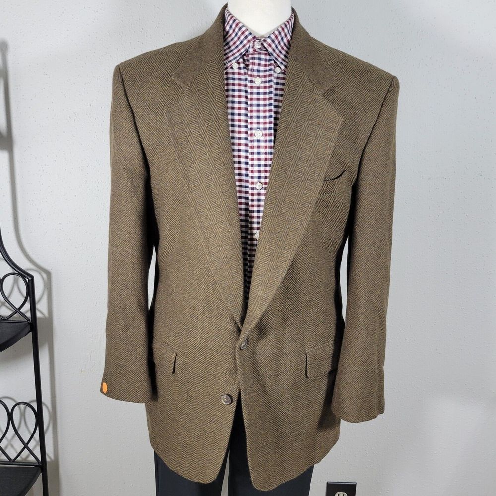 J.RIGGINGS Men's Sport‎ Coat Blazer Two Button Brown Herringbone Wool Blend 44L